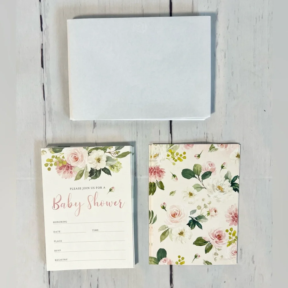 Party Graphix Floral Baby Shower Set: Invitations, Raffle & Game Cards